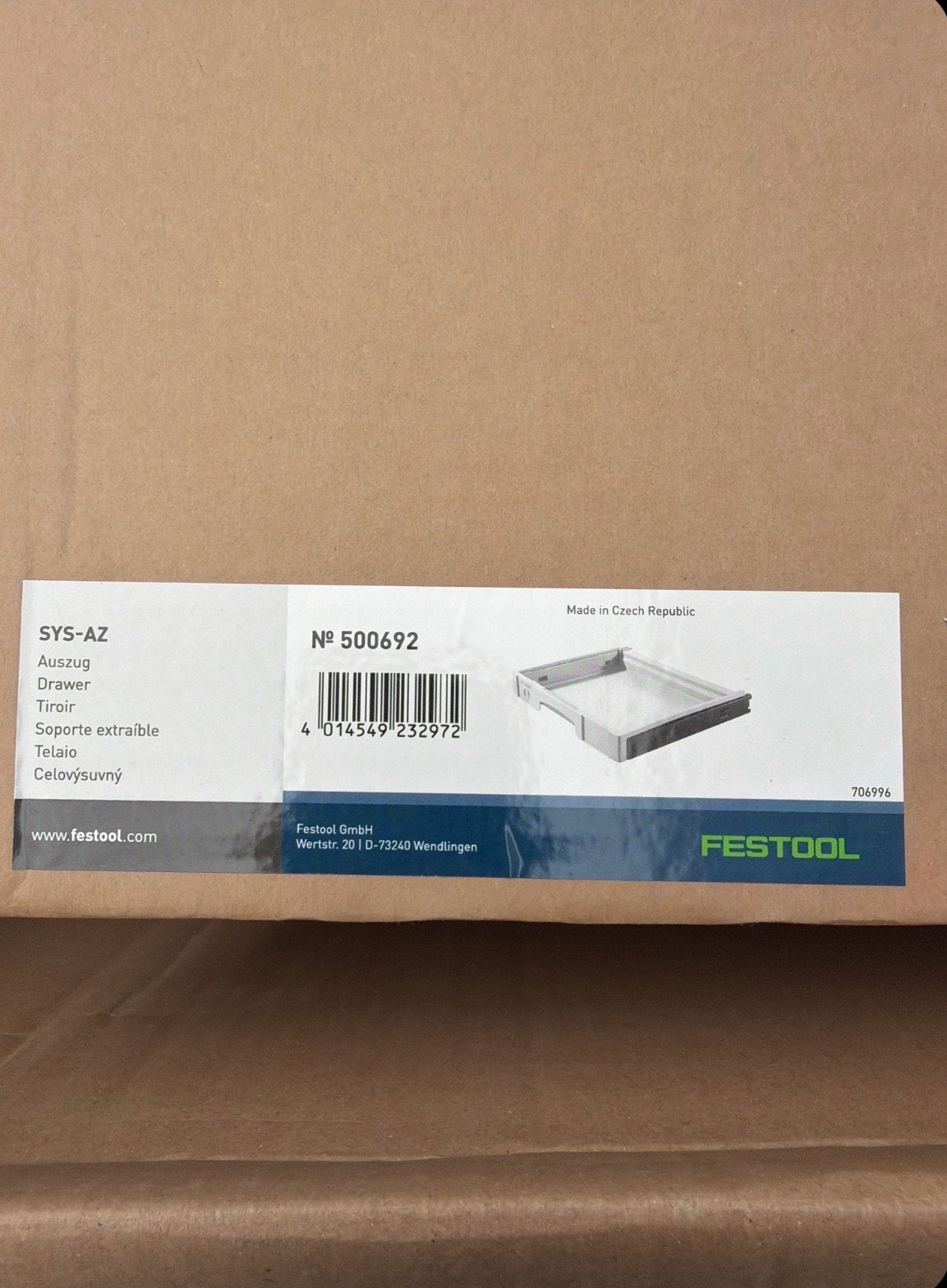 Festool SYS-AZ Lade - Nieuw in doos (10 stuks), Ophalen of Verzenden, Nieuw, Gereedschapsopslag, Festool