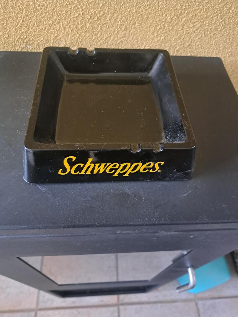 Vintage Schweppes Glazen Asbak - Zwart 18x18 cm, Ophalen, Gebruikt, Asbak