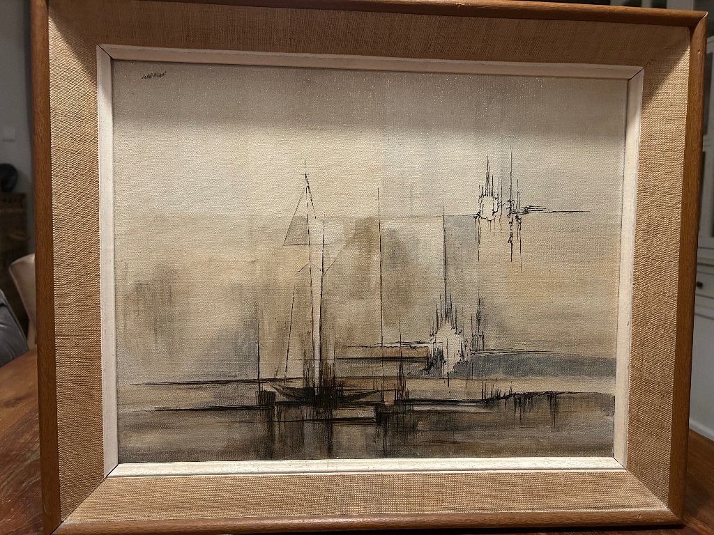 Drie schilderijen van John R. Mc Daniël., Antiek en Kunst, Kunst | Schilderijen | Klassiek, Ophalen of Verzenden, Abstract, Maritiem / water