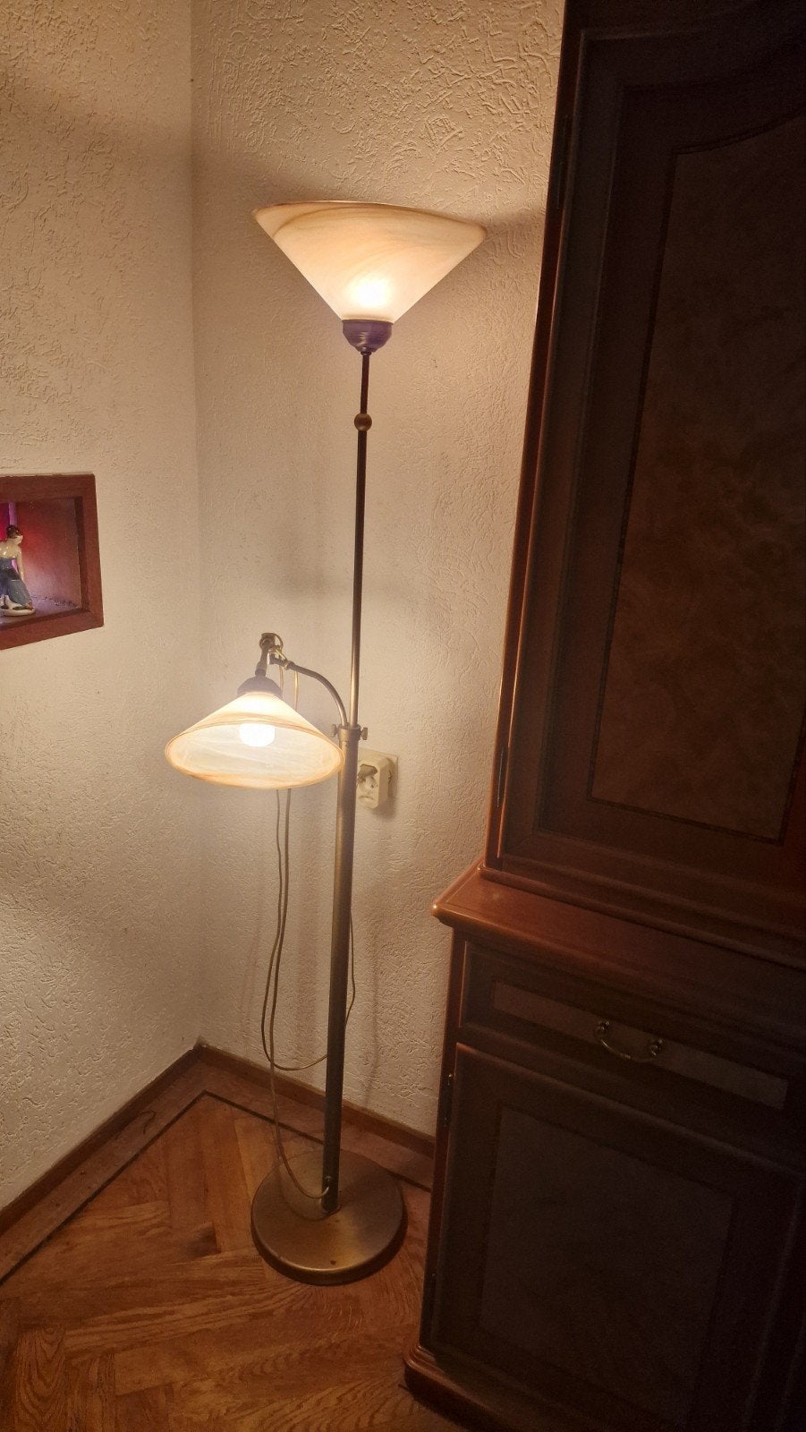 Staande lamp met glazen kappen en leeslamp, Ophalen, Gebruikt, Klassiek, E27 (groot)