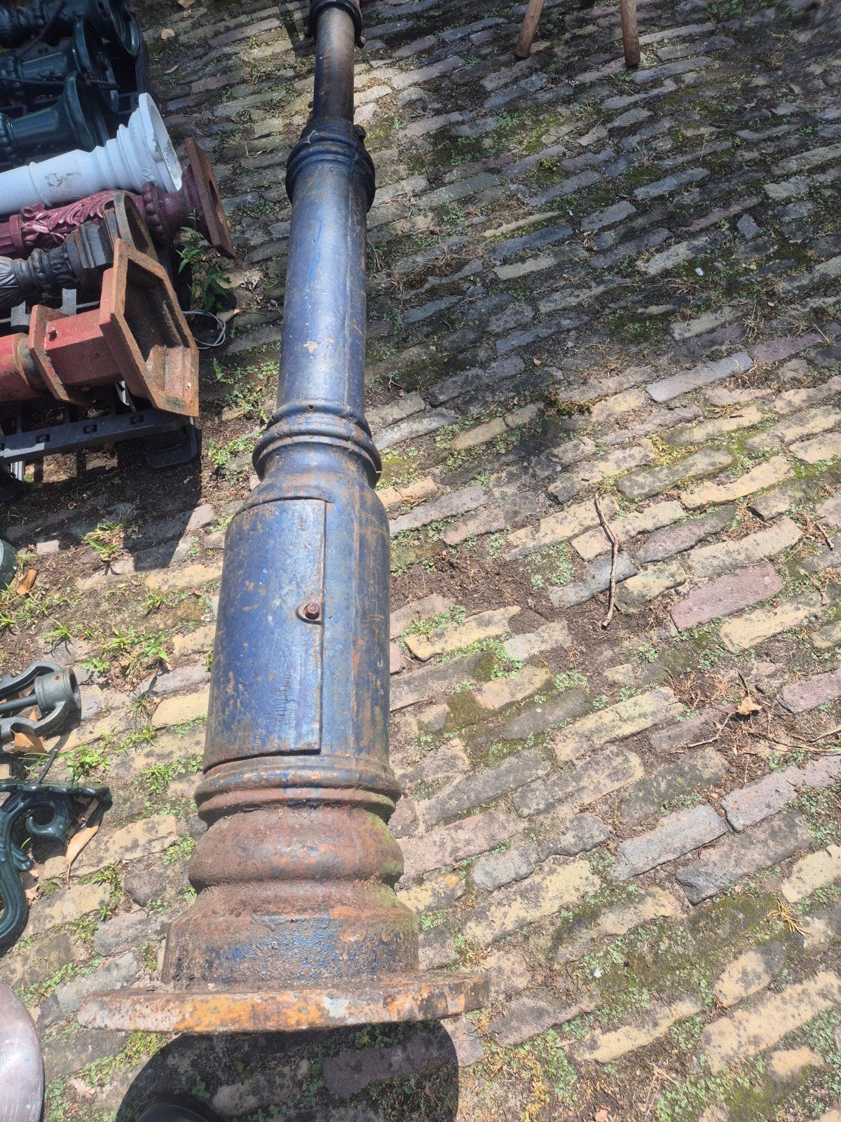 Antieke oude gietijzer lantaarnpaal + laddersteun/armatuur +, Ophalen