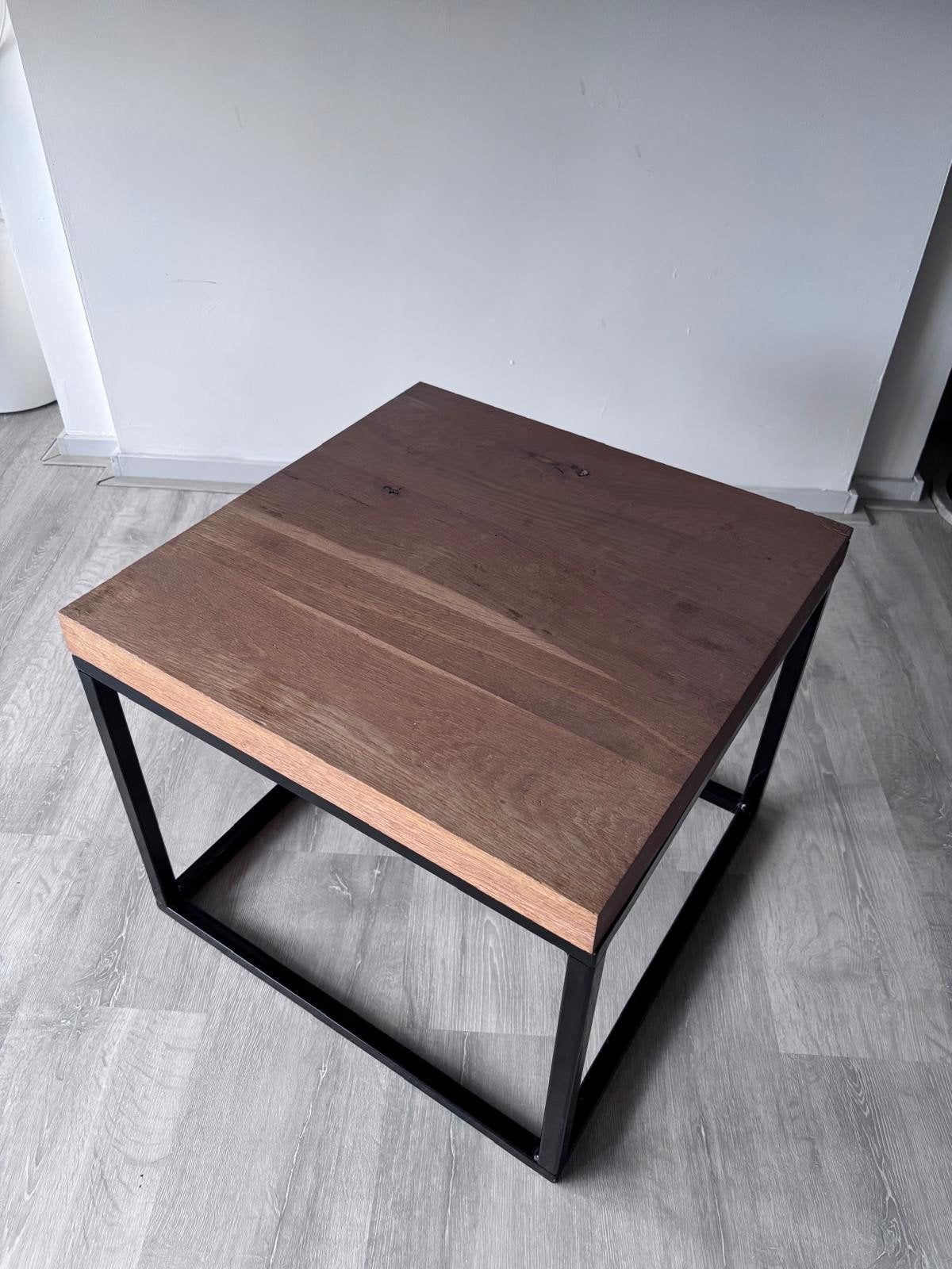 Bijzettafel metaal en hout 50x50x42cm, Ophalen, Minder dan 45 cm, Minder dan 55 cm, Gebruikt