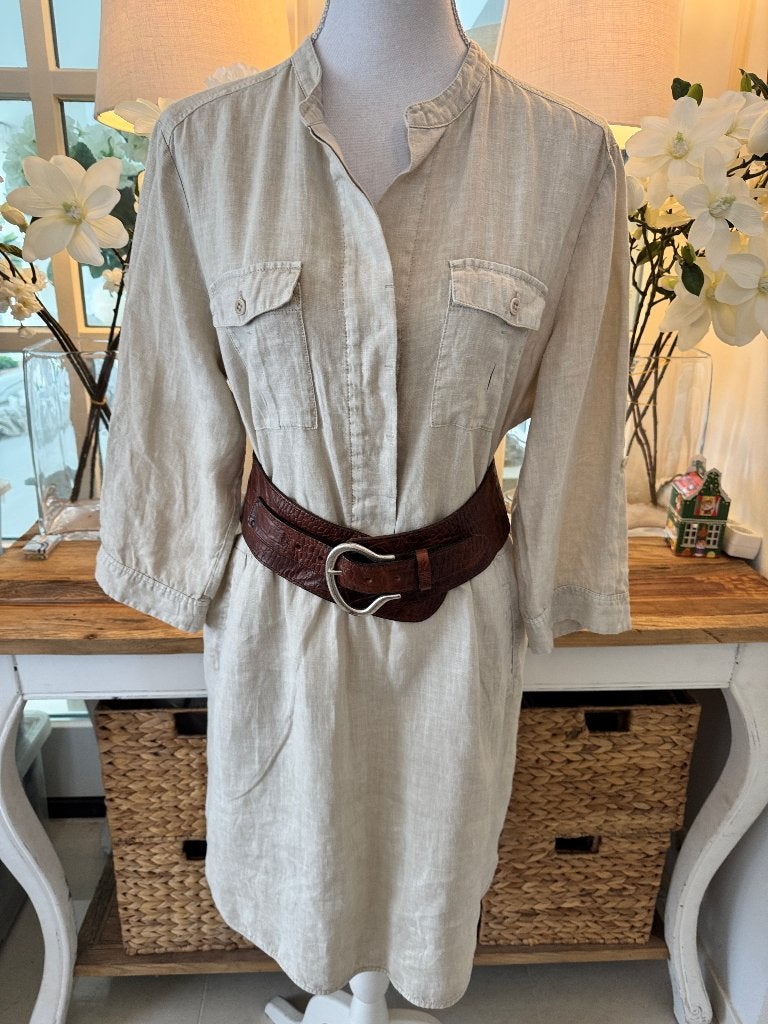 Grijs-Beige linnen hemd-jurk Marc O'Polo, 40, linnen, ZGAN., Kleding | Dames, Jurken, Maat 38/40 (M), Verzenden, Beige, Zo goed als nieuw