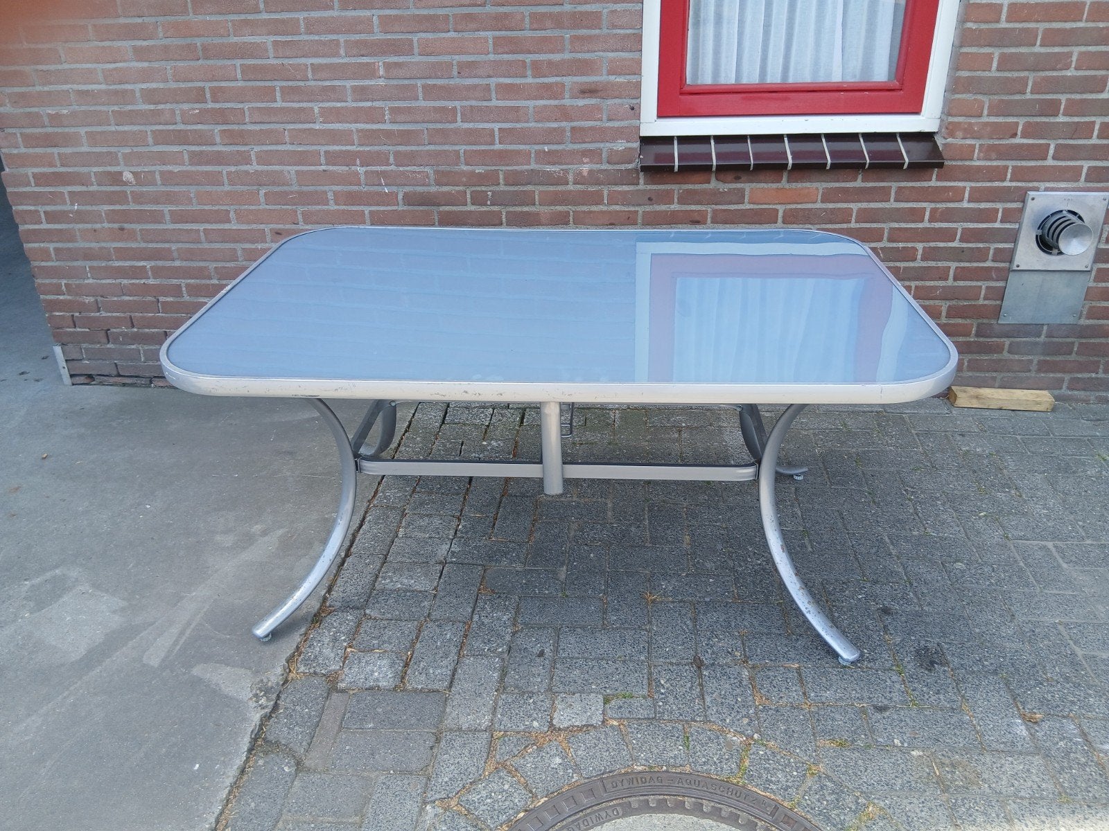 Tuin-/Balkontafel met glazen blad, Tuin en Terras, Tuintafels, Ophalen