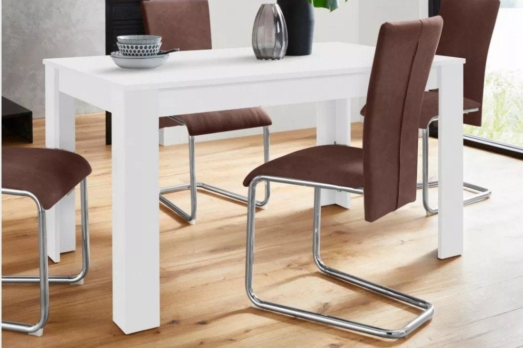 Moderne witte houten eettafel (140 cm), Huis en Inrichting, Tafels | Eettafels, Ophalen, 100 tot 150 cm, 50 tot 100 cm, Vijf personen of meer
