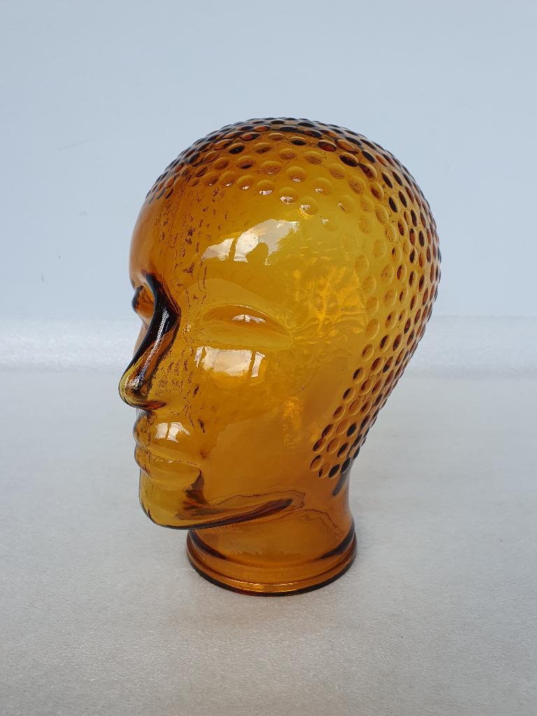 Vintage glazen hoofd oranje ca. 24 cm, Ophalen of Verzenden