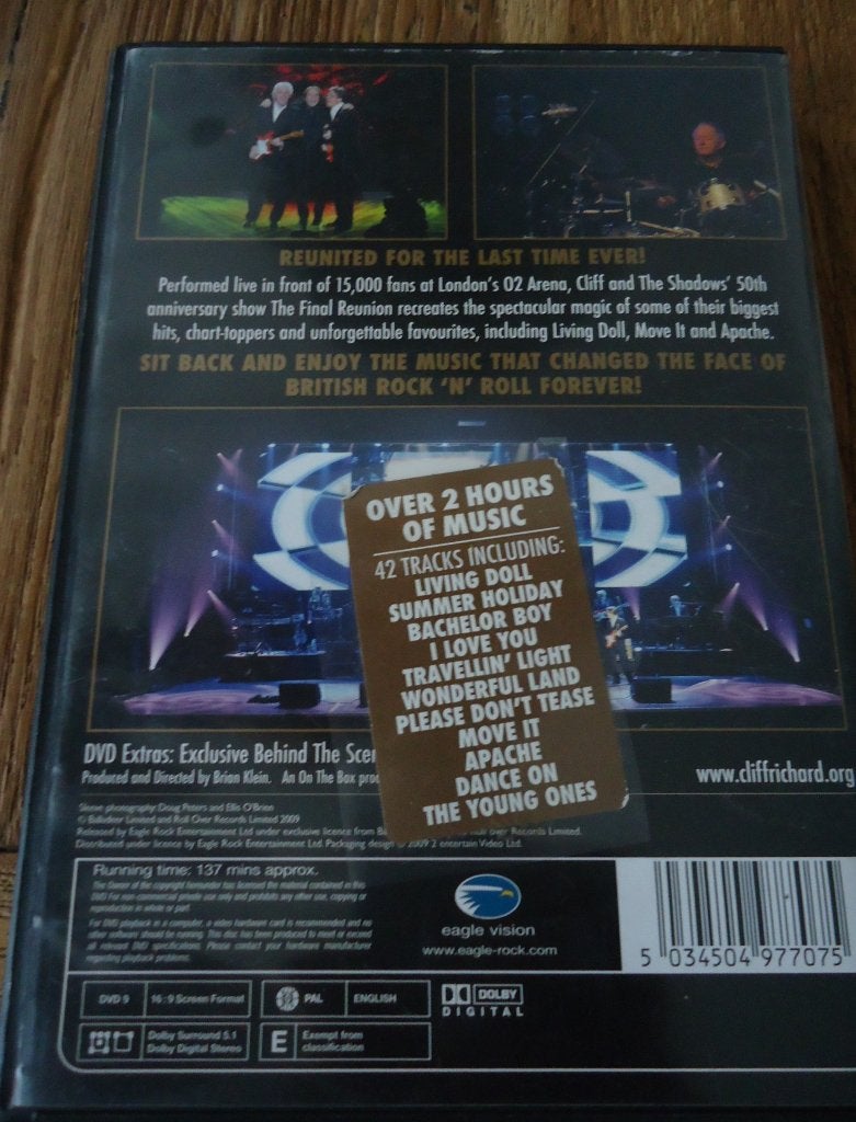 Cliff Richard & the Shadows -Final Reunion - live Muziek DVD, Alle leeftijden, Ophalen of Verzenden, Zo goed als nieuw, Verzameling