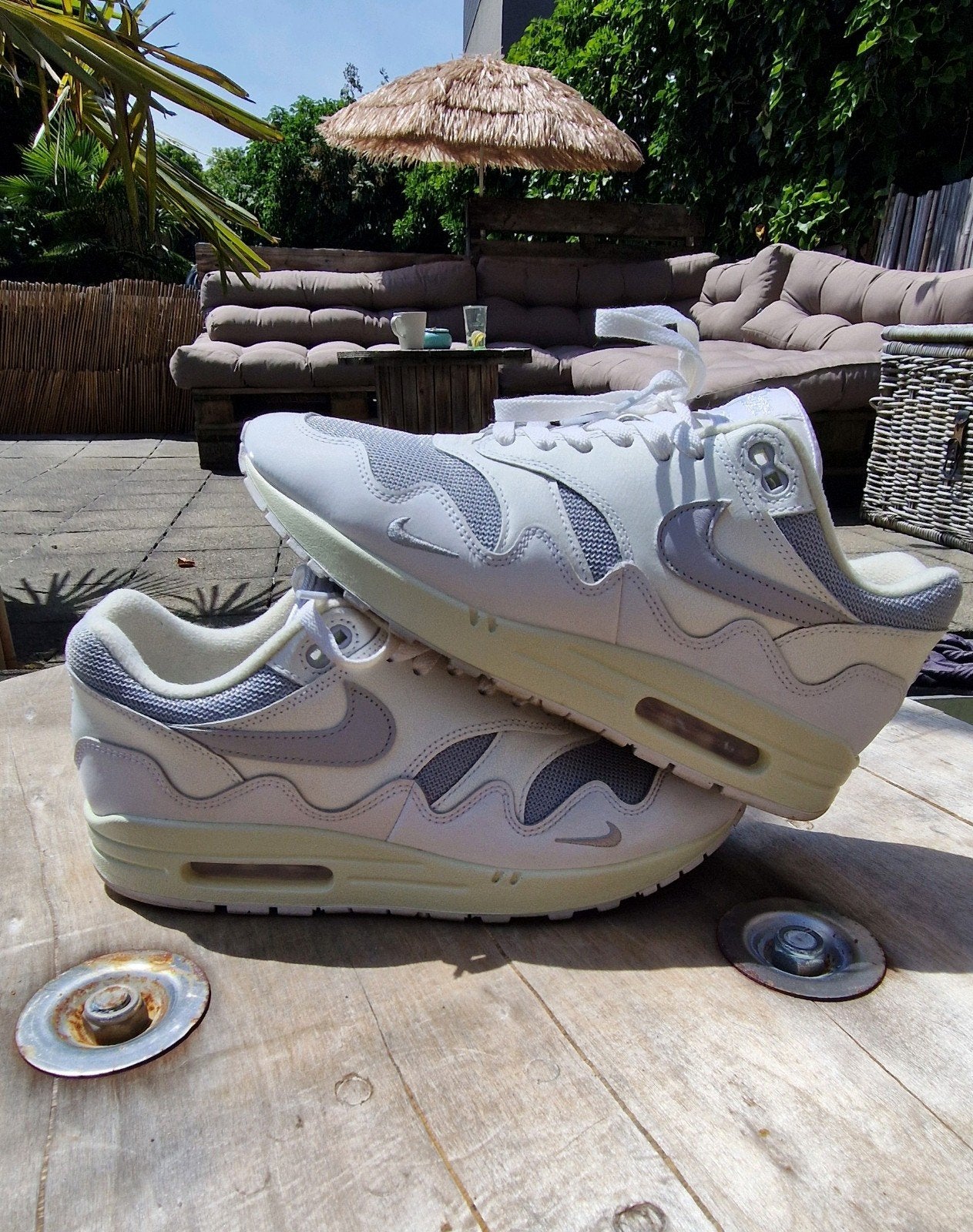 Nike air max 1 Patta waves White Silver 44, Kleding | Heren, Schoenen, Ophalen of Verzenden, Zo goed als nieuw, Wit
