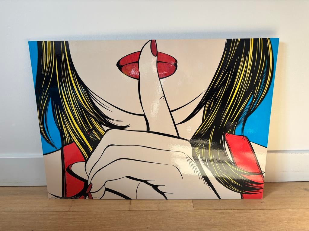 Popart schilderij 'Shhh' 70x50cm, Ophalen