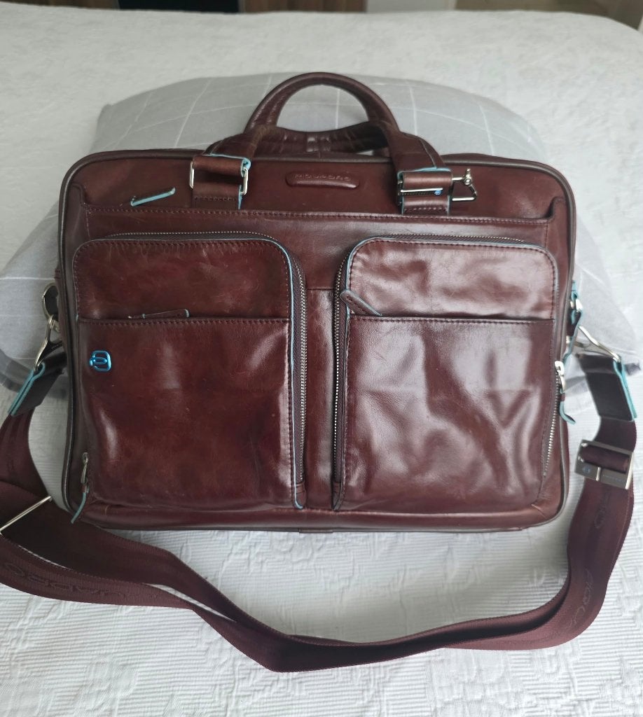 Piquadro laptop bag / tas 15” Blue square - Brown, Gebruikt, Bruin, 15 inch, Ophalen of Verzenden