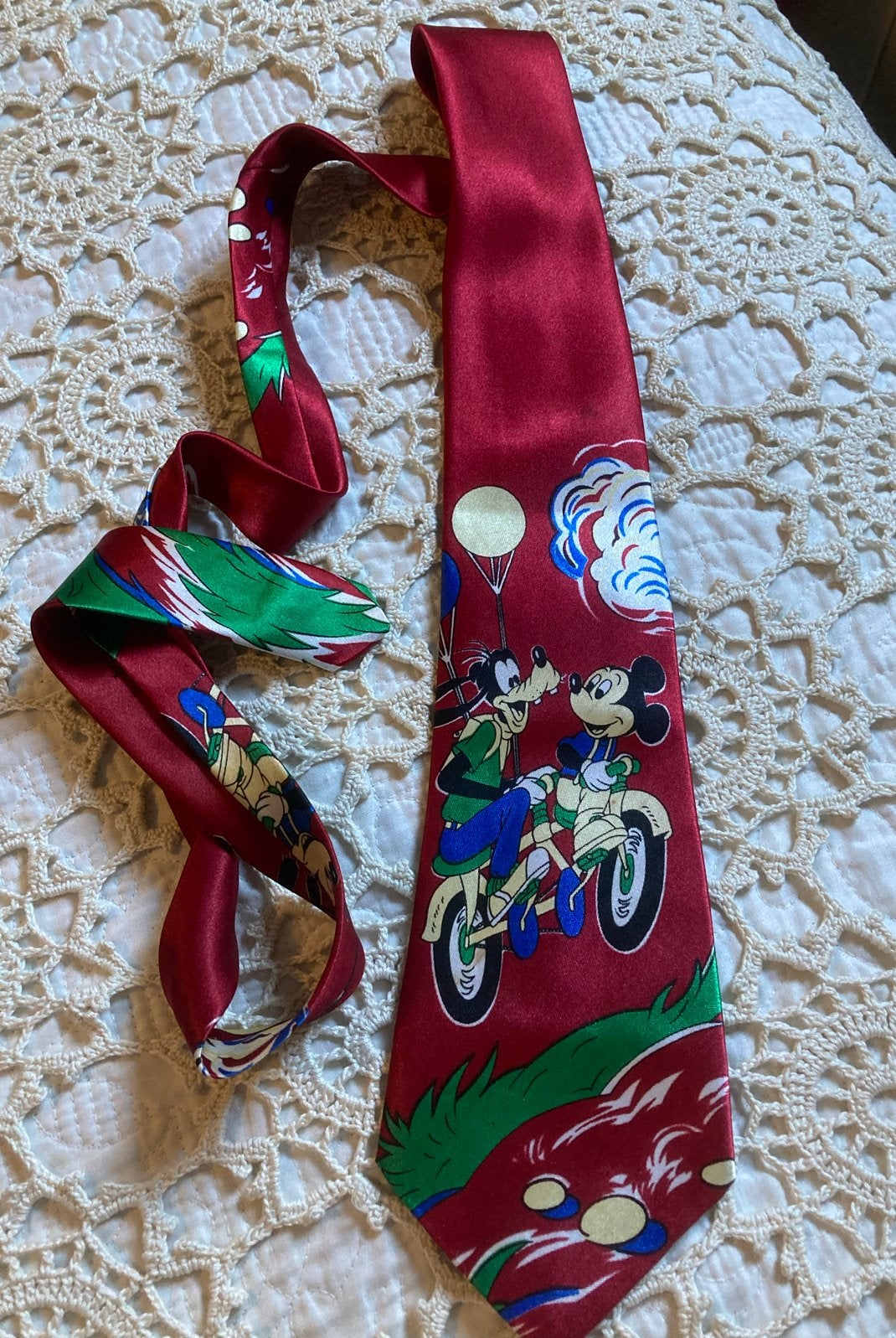 Vintage Disney Mickey & Goofy stropdas - Rood met patroon, Ophalen of Verzenden, Zo goed als nieuw, Rood, Met patroon