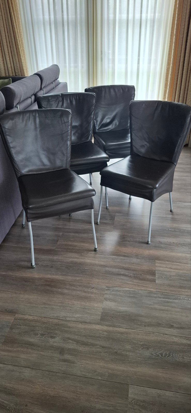 4 eetkamerstoelen, leer, Ophalen, Gebruikt, Bruin, Leer