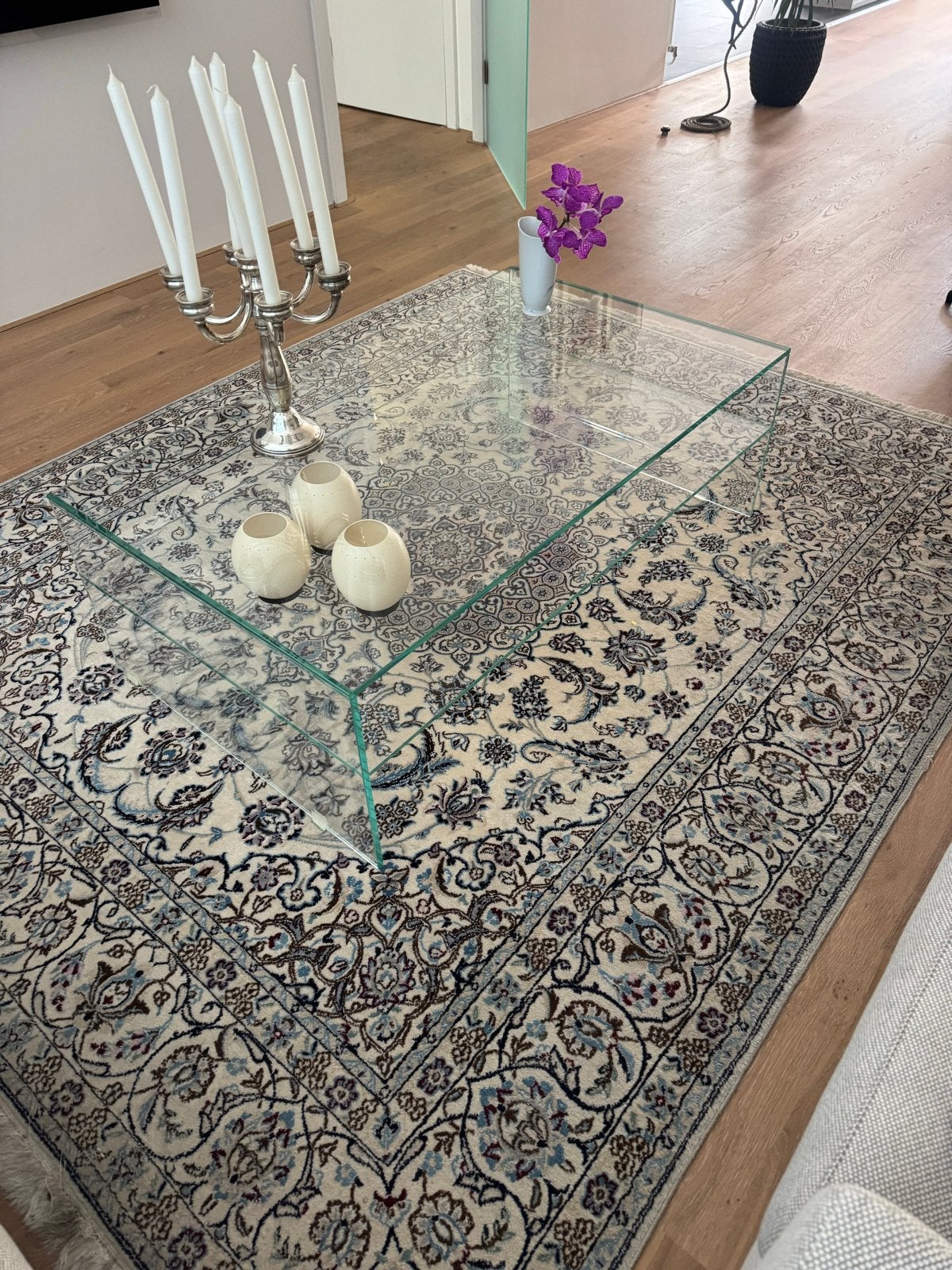 Prachtig Perzisch tapijt Nain 9 245x207 cm, Ophalen, Beige, Zo goed als nieuw, 200 cm of meer