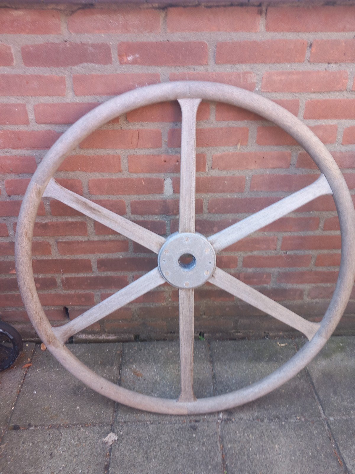 Teak houten stuurwiel Lemsteraak (90 cm) met mechaniek, Ophalen, Gebruikt, Overige typen