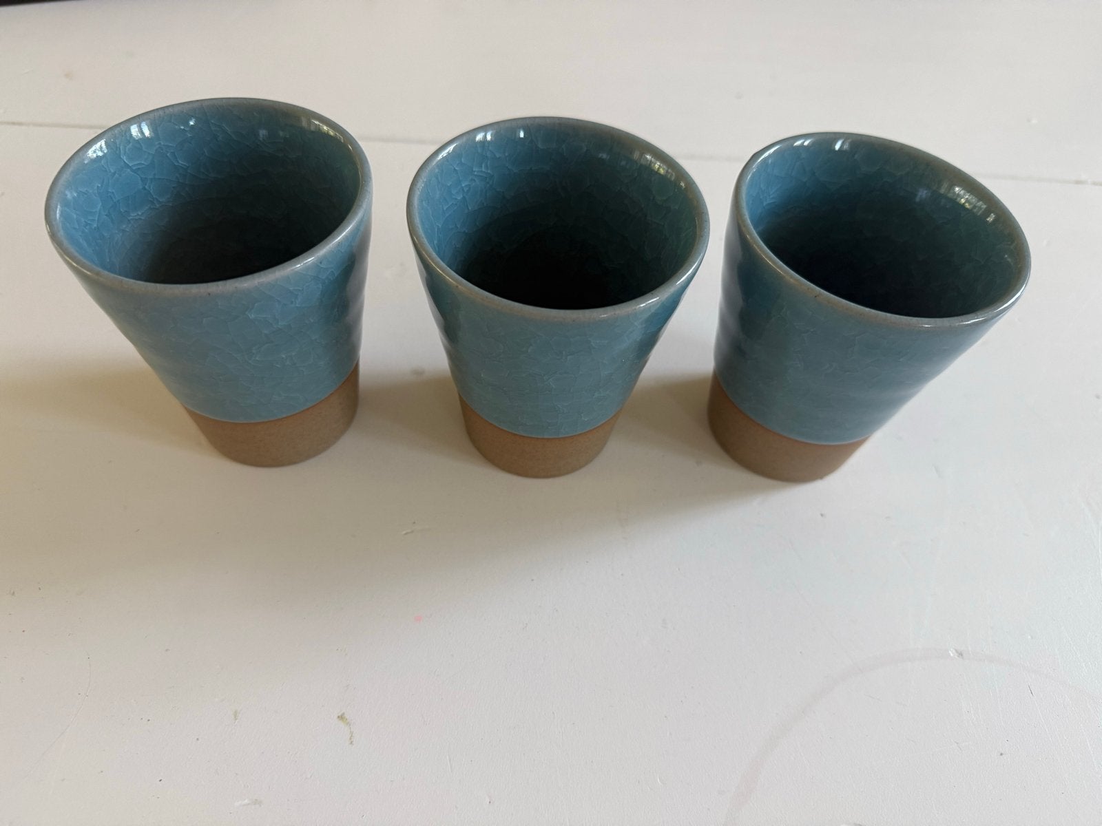3 Simon Levelt Japanse stijl koffiemokken - Mintgroen aardew, Ophalen, Zo goed als nieuw, Steen/keramiek, Overige merken