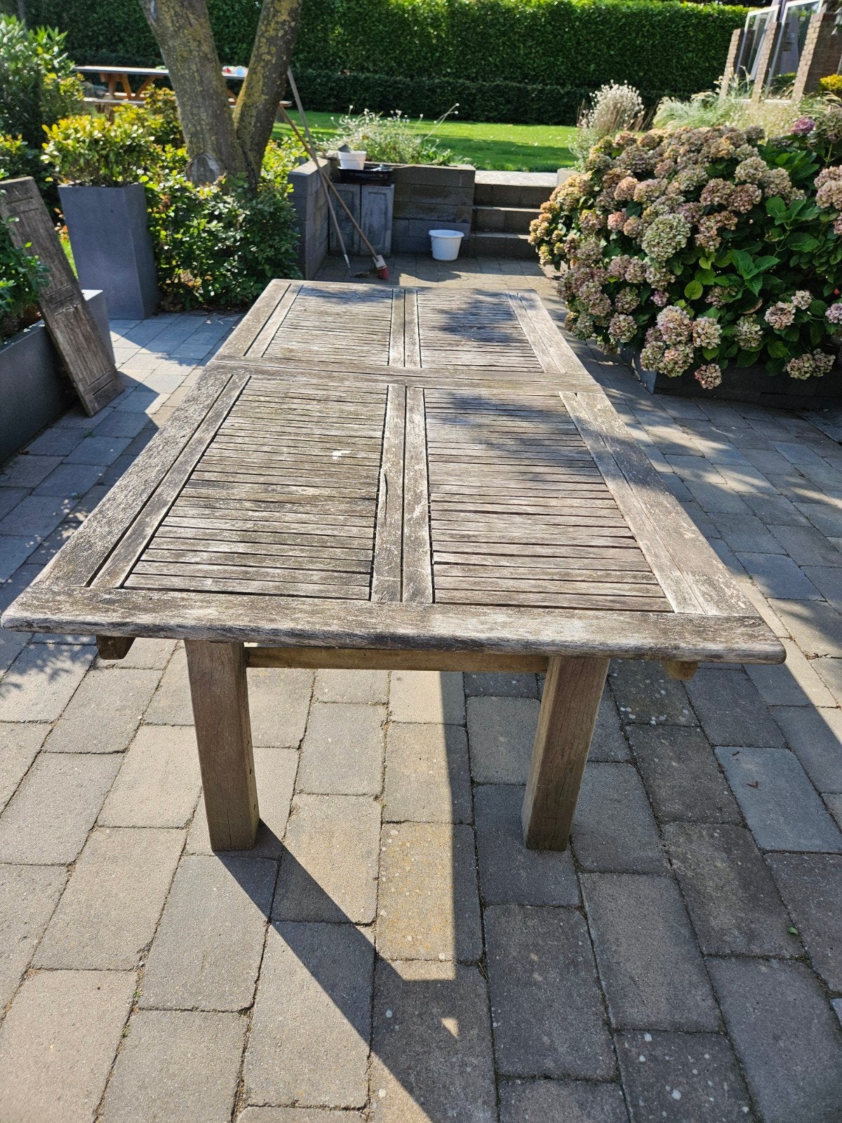 Gratis afhalen - Uitschuifbare tuintafel, Ophalen of Verzenden, Gebruikt, Rechthoekig, Teakhout
