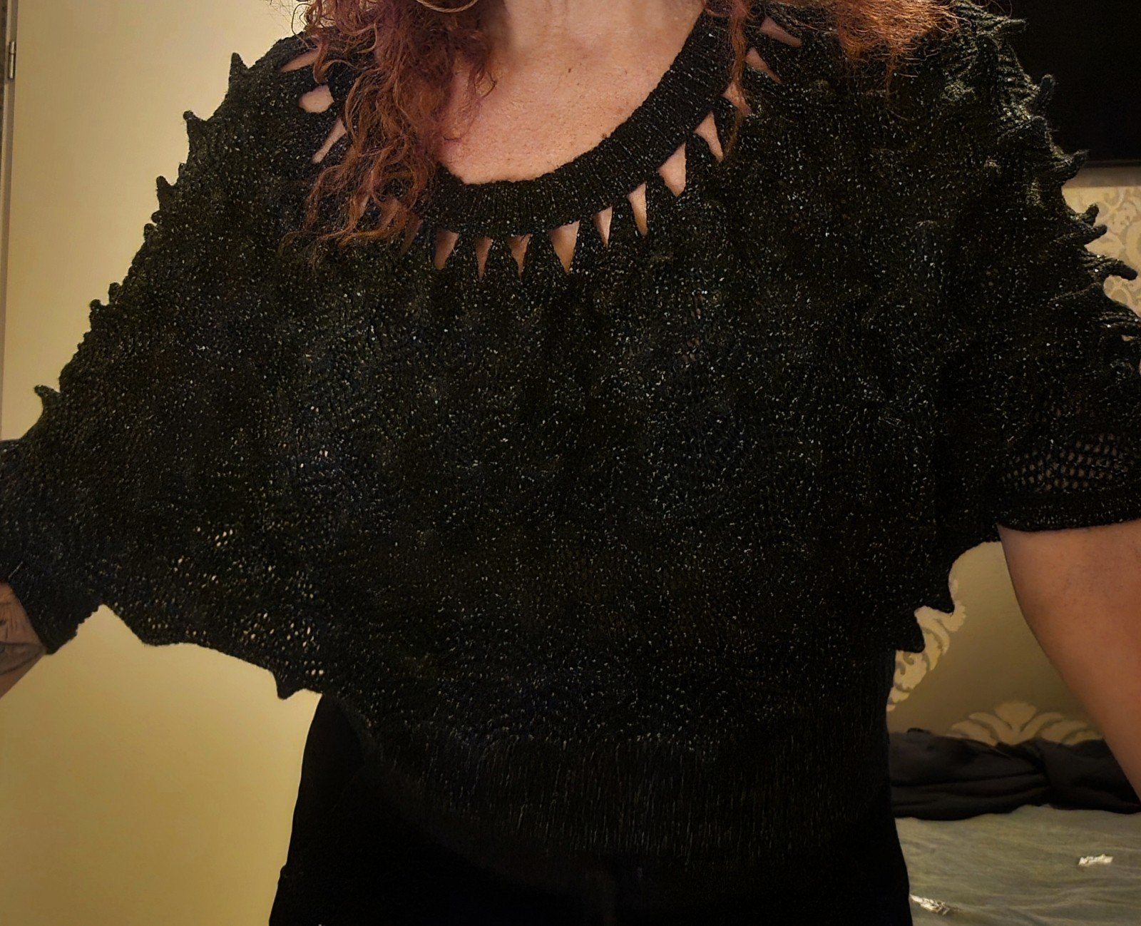 Bijzondere spike punten glitter trui one size, Kleding | Dames, Tops, Verzenden, Zo goed als nieuw, Zwart, Lange mouw