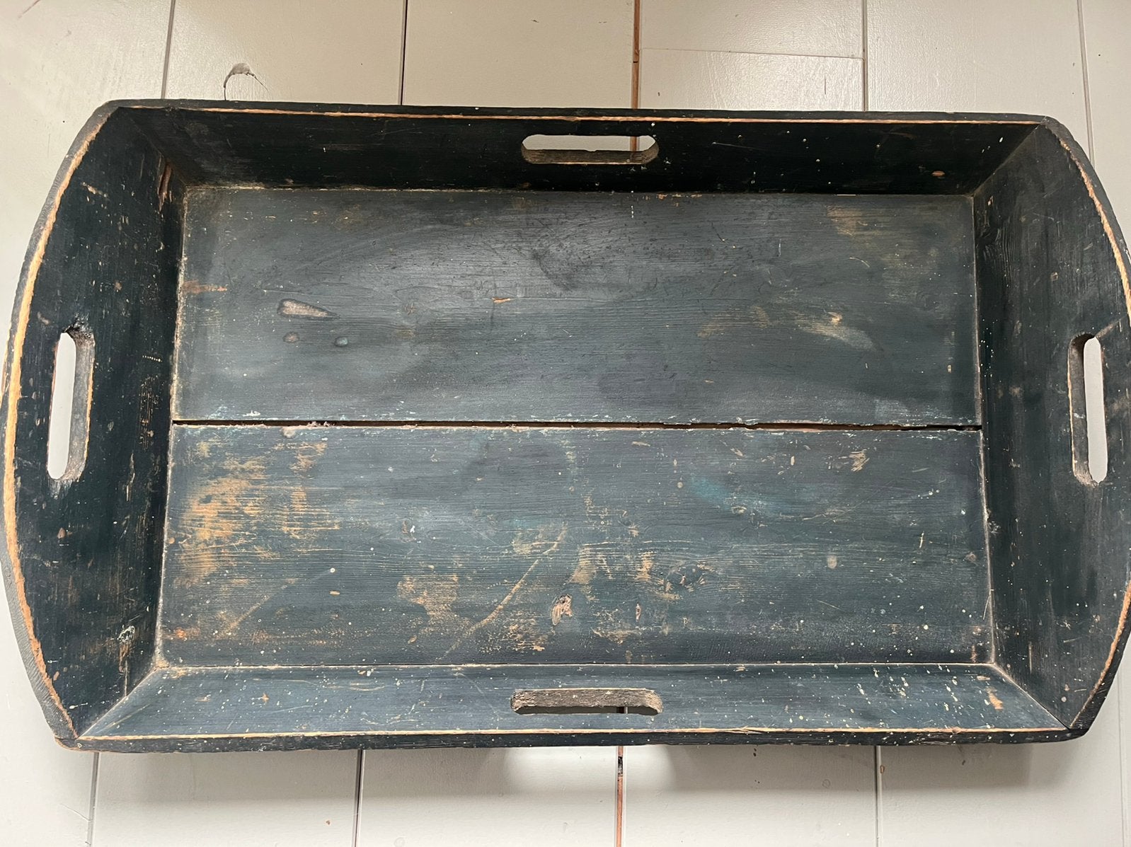 Antieke zwart/grijze oude mangelbak groot 76x47 cm ophalen, Ophalen