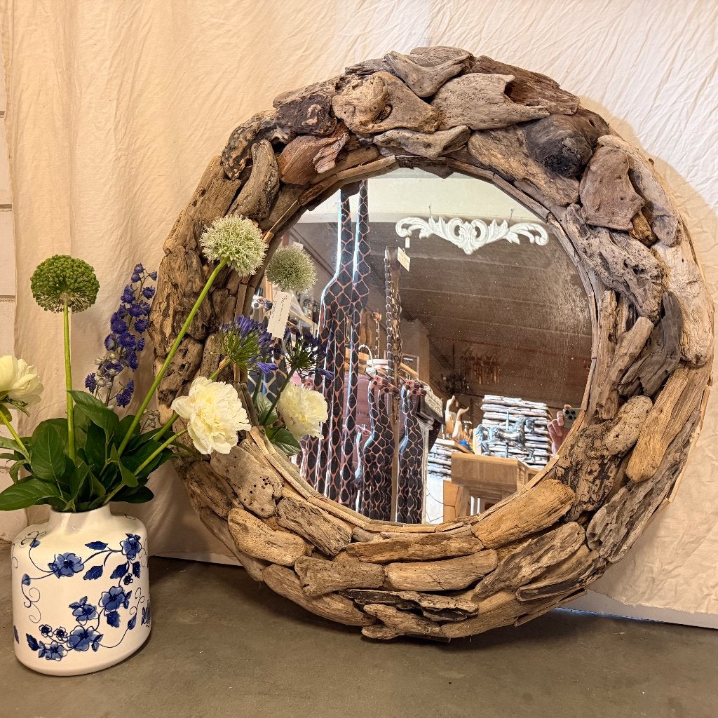 spiegel drijfhout / driftwood - 100 cm - Gratis bezorgd, Huis en Inrichting, Woonaccessoires | Spiegels, TTM Wonen, Meubels – (Perzische) Tapijten en Woonaccessoires