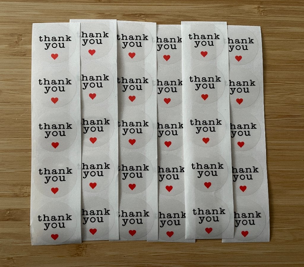 Thank you doorzichtige achterkant, sluitstickers 30 stuks, Hobby en Vrije tijd, Verzenden, Nieuw, Meerdere stickers