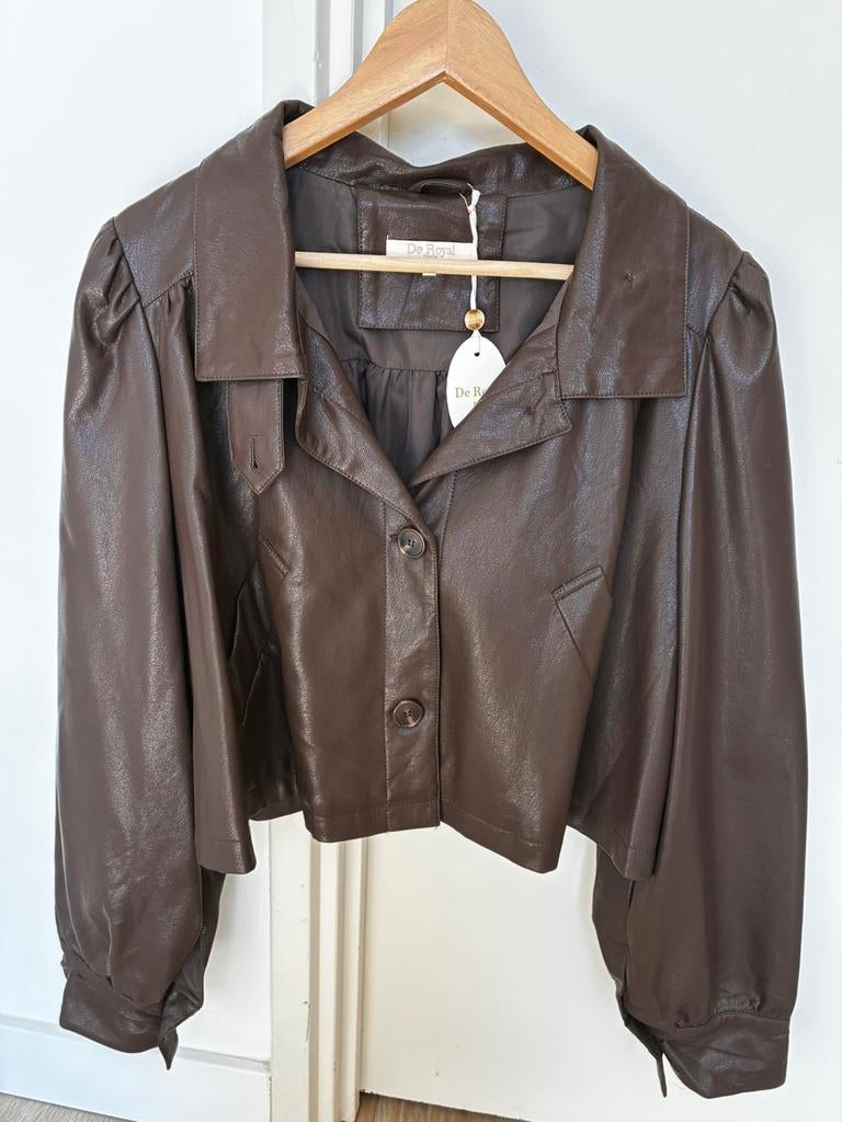 Oversized imitatieleren cropped jasje, Kleding | Dames, Ophalen of Verzenden, Nieuw, Bruin, Jasje