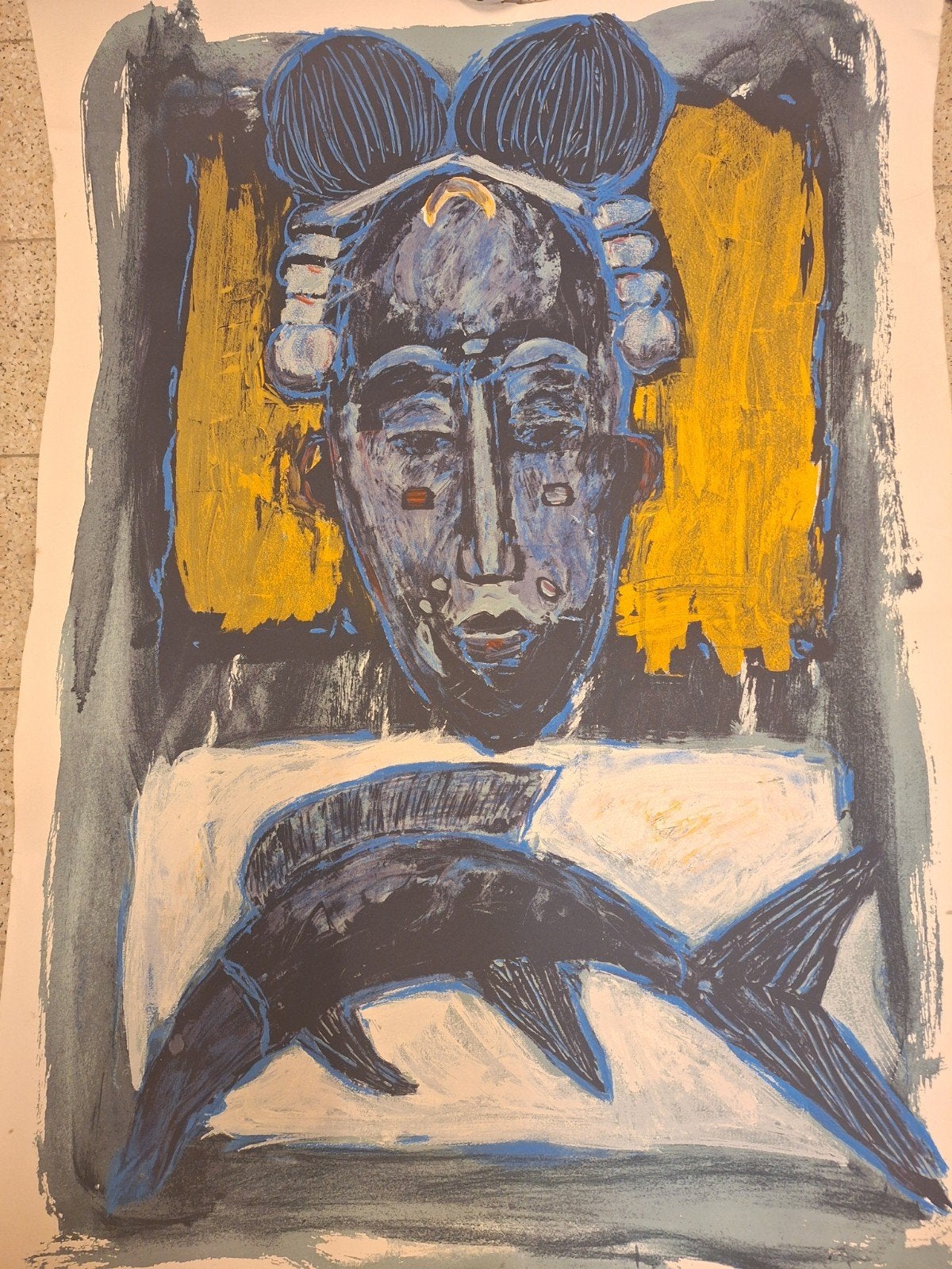 Zeefdruk Annemarie de Groot - Vrouw met vis, Antiek en Kunst, Kunst | Litho's en Zeefdrukken, Gesigneerd, Ophalen of Verzenden
