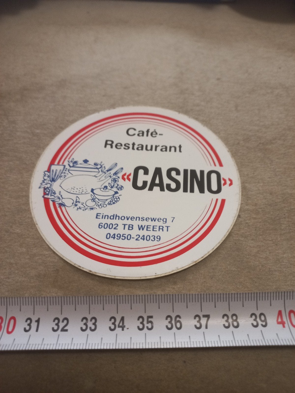Vintage sticker Café-Restaurant Casino Weert, Verzamelen, Ophalen of Verzenden, Gebruikt