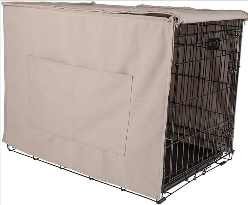 Large cage cover in beige with zippers and a pocket, Ophalen of Verzenden, Gebruikt