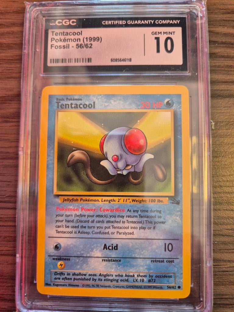 Tentacool Pokémon (1999) Fossil 56/62 CGC 10 Gem Mint, Ophalen of Verzenden, Nieuw, Losse kaart