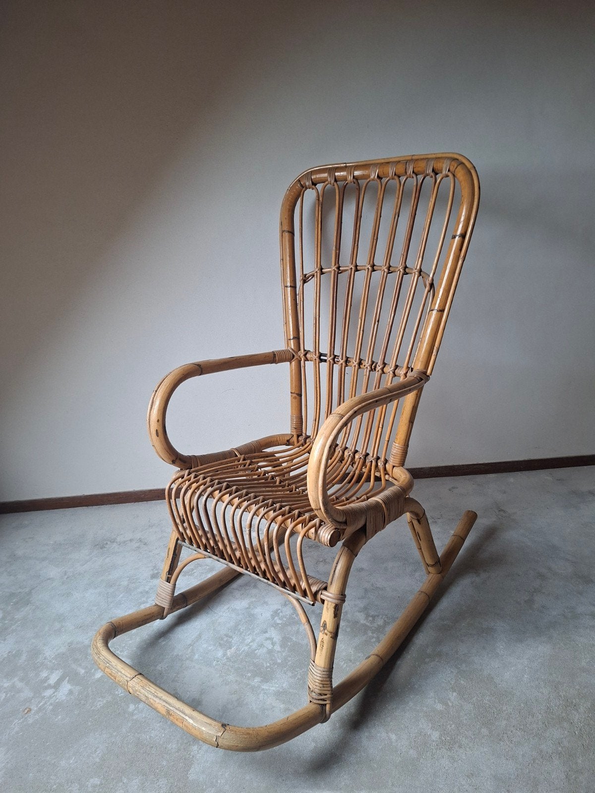 Vintage bamboe schommelstoel rotan, Ophalen