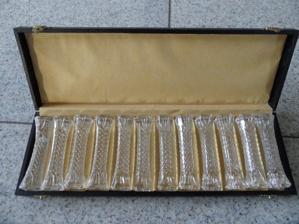 messenlegger kristal etui doos geslepen ruit waaier facet, Ophalen of Verzenden