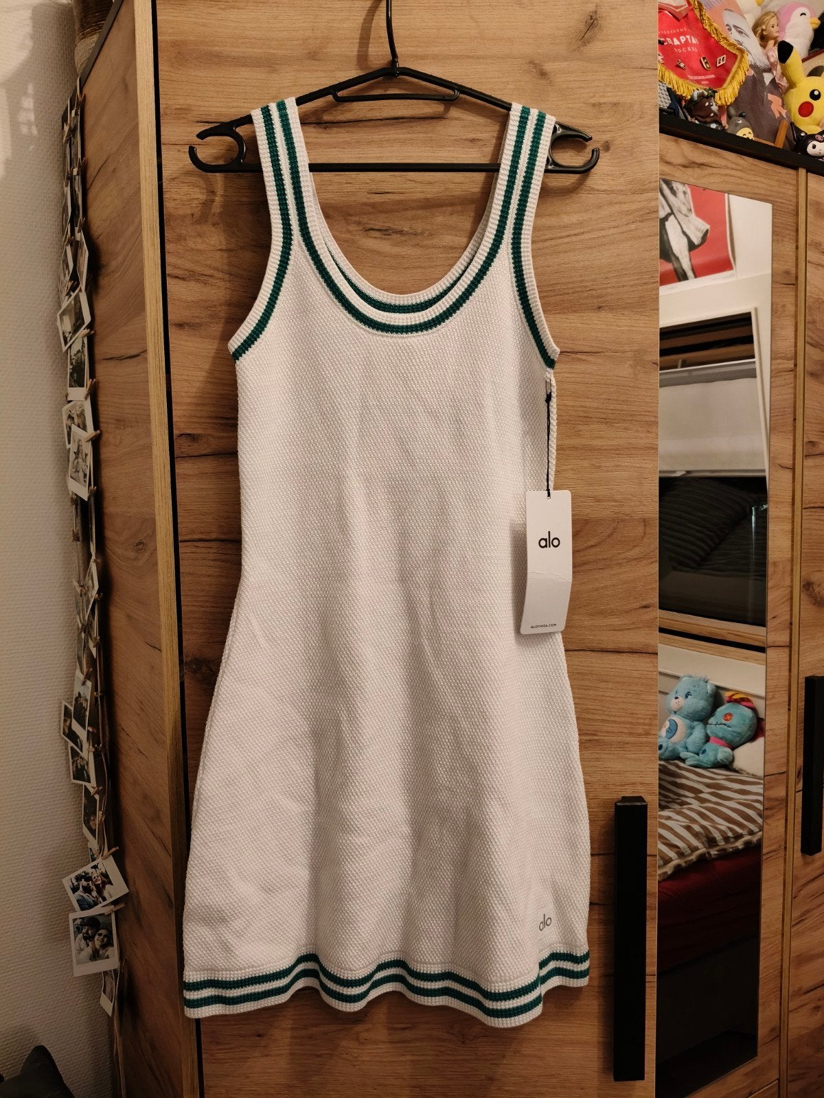 Alo Yoga Tennis Club Sweater Knit Jurk Wit/Groen Maat M, Maat 38/40 (M), Alo Yoga, Wit, Nieuw