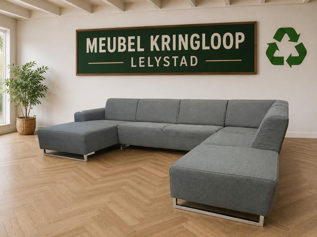 Grote u bank - hoekbank grijs - antraciet 350x250x150cm, ., 300 cm of meer, Ophalen of Verzenden, Zo goed als nieuw
