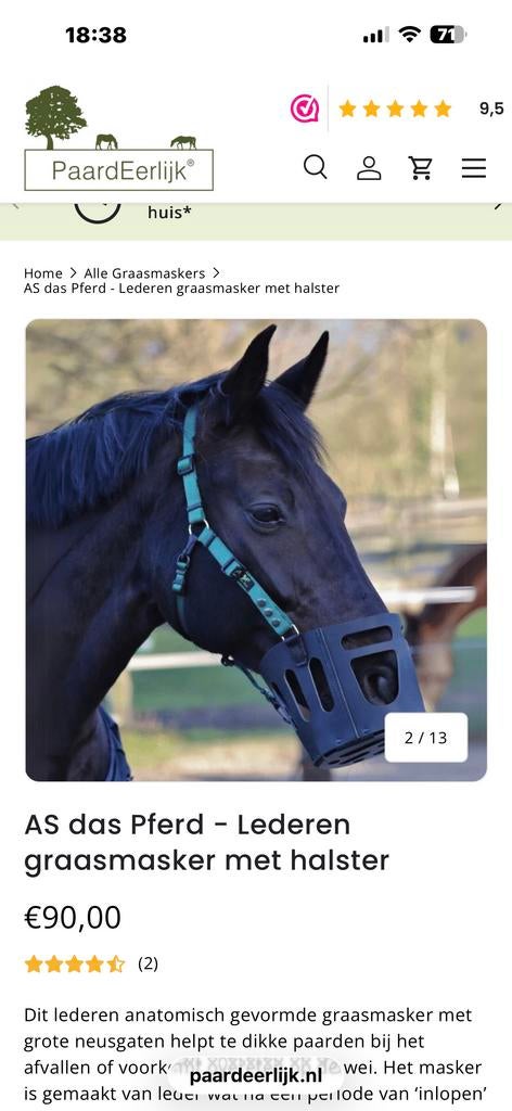 AS das Pferd - Lederen graasmasker met halster, Dieren en Toebehoren, Ophalen of Verzenden, Zo goed als nieuw, Overige soorten