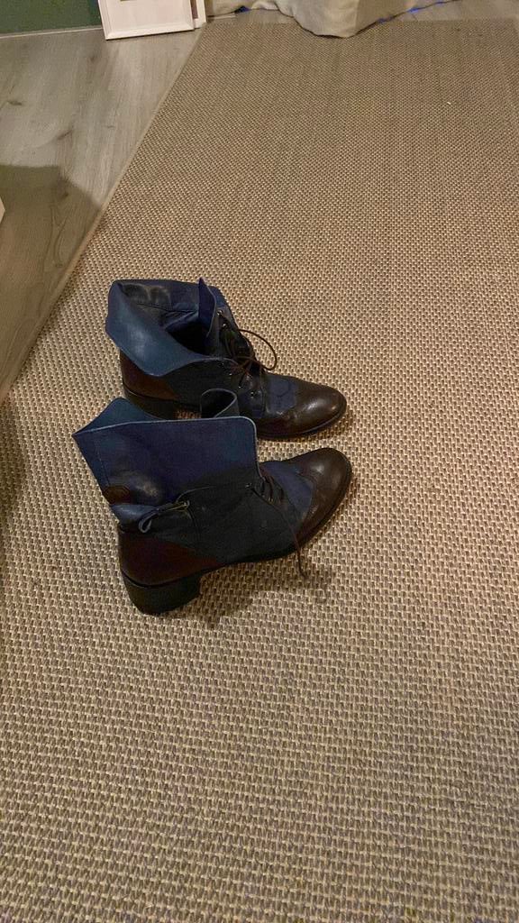 Vintage blauw-bruine leren Salamander laarzen – maat 40, Ophalen, Gedragen, Blauw, Lage of Enkellaarzen