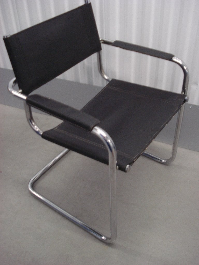 4x Vintage Bauhaus Mart Stam buisframe stoel zwart leer, Ophalen of Verzenden, Gebruikt, Zwart, Bureaustoel