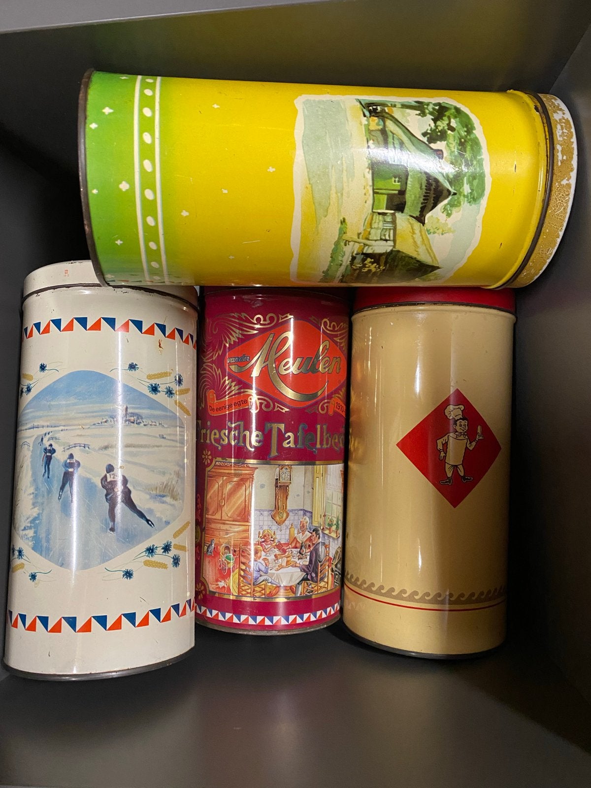 Set van 4 Vintage Koektrommels / Voorraadblikken, Ophalen