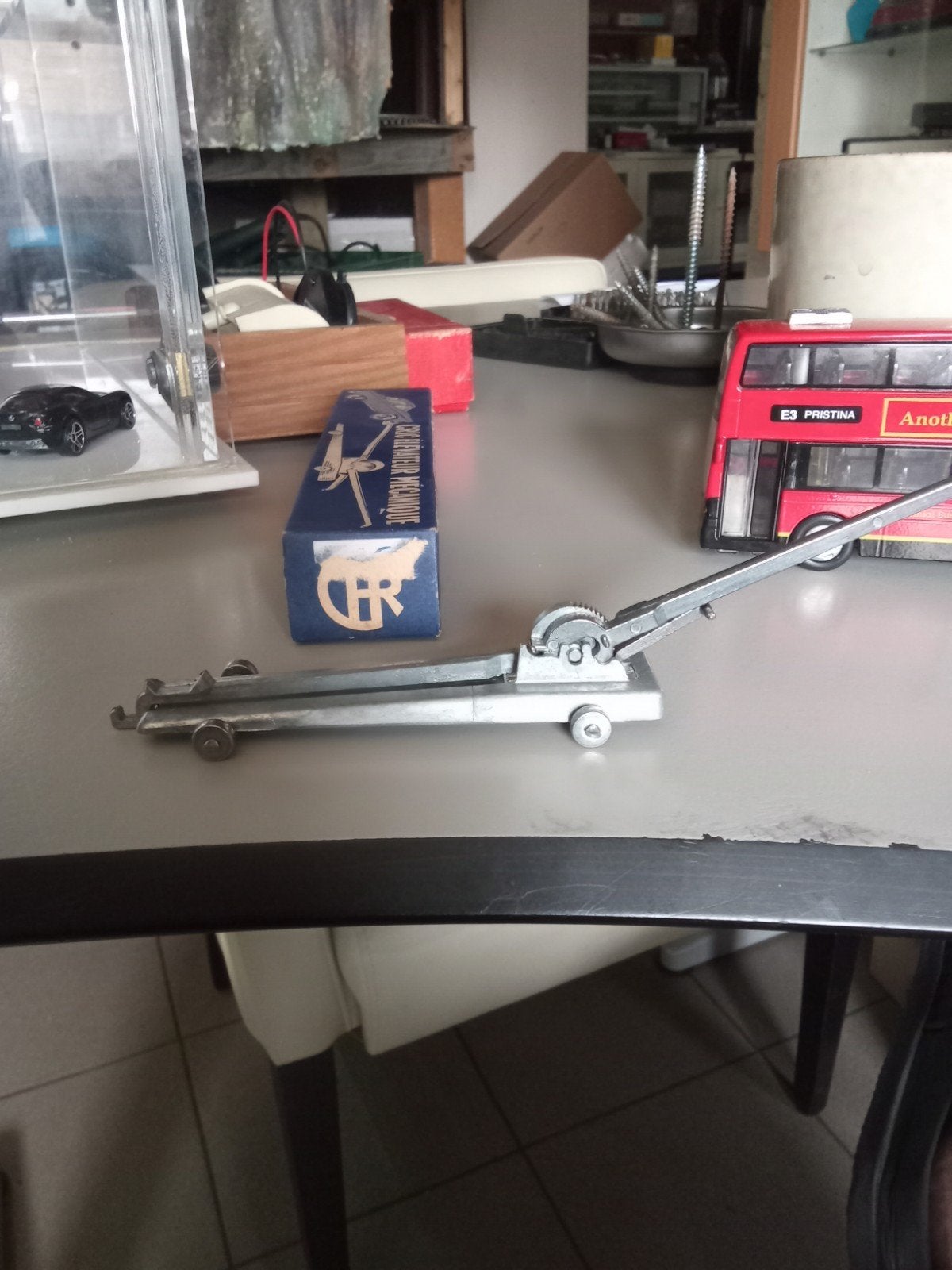 Antieke mechanische krik – tinplate speelgoed – nieuwstaat –, Ophalen of Verzenden