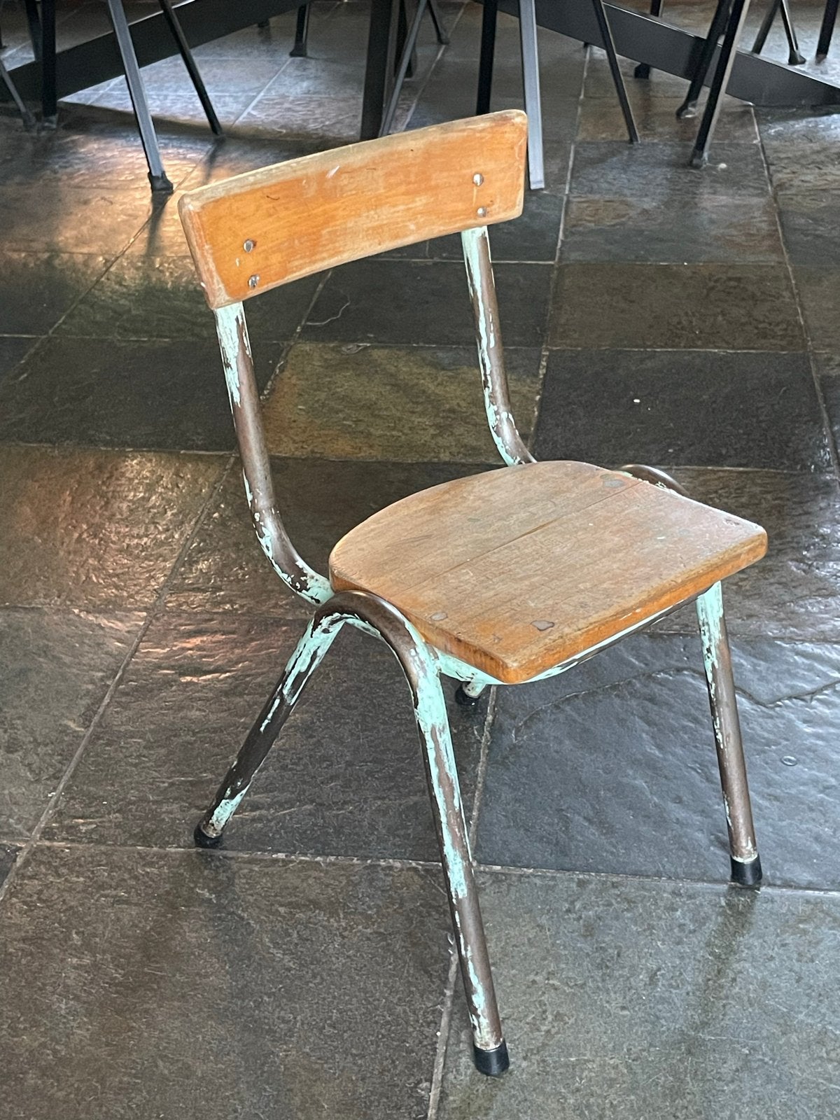 Vintage kinder schoolstoel - Hout en metaal, Ophalen