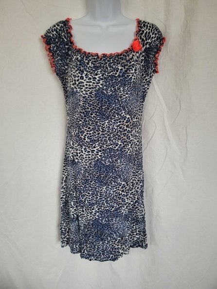 Grappige jurk blauwe luipaard print, off sholder mt M/L, Maat 38/40 (M), Blauw, ., Ophalen of Verzenden