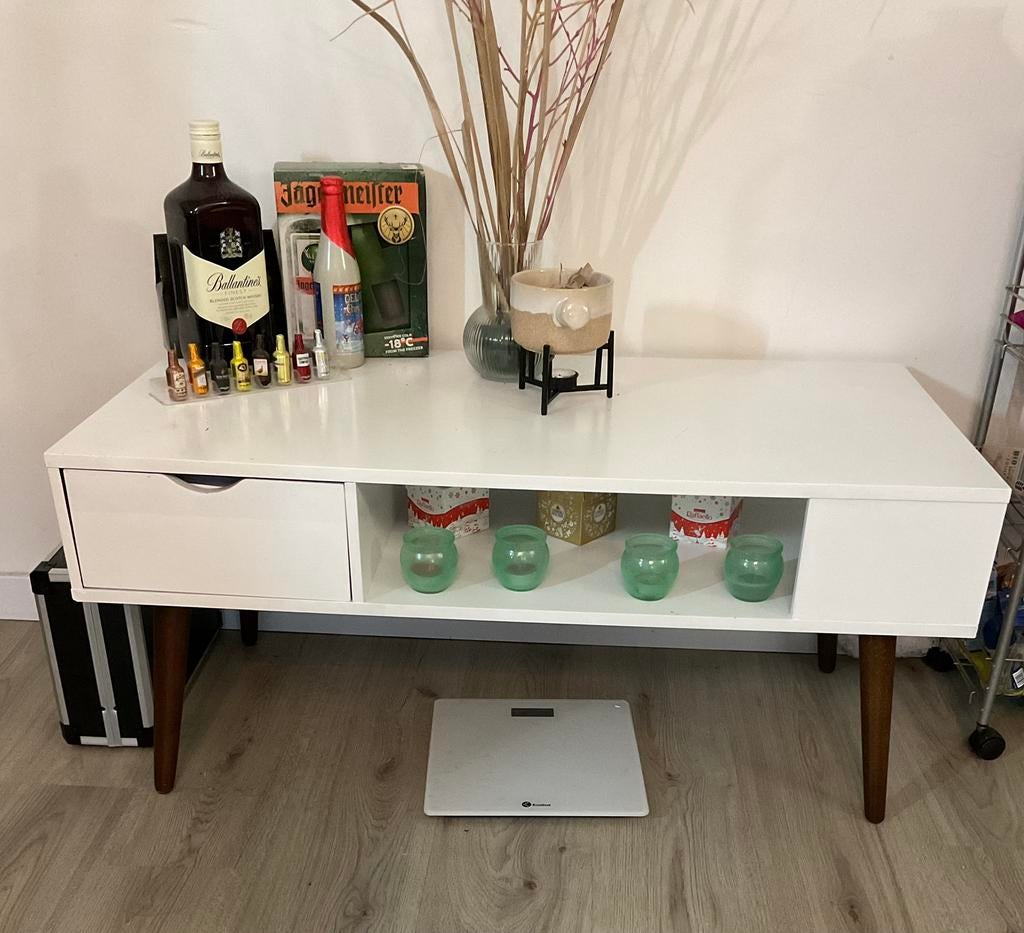 Moderne salontafel TV-meubel100x50x45 wit hout vintage stijl, Ophalen, 100 tot 150 cm, YBS, Almere