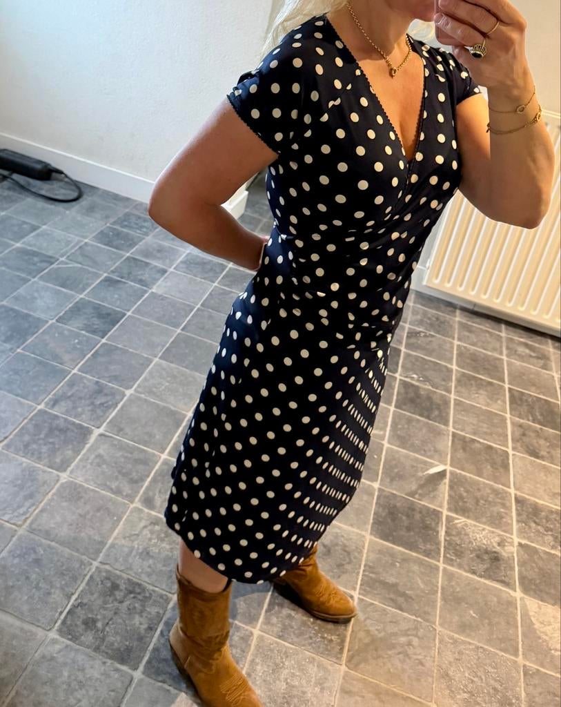 Blauwe Polkadot Jurk king Louis Klassiek Model V-hals Maat, Kleding | Dames, Jurken, Maat 38/40 (M), Blauw, Ophalen of Verzenden