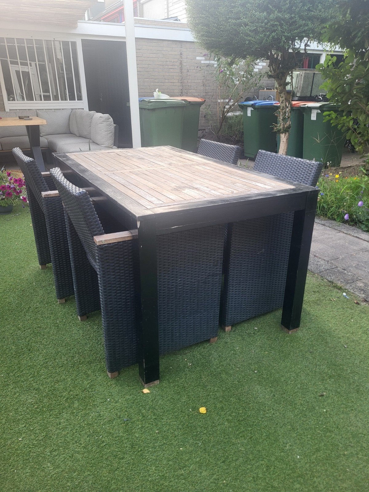 Jan de Bouvrie buitentafel set met 4 stoelen, Ophalen, 4 zitplaatsen, Gebruikt, Tuinset