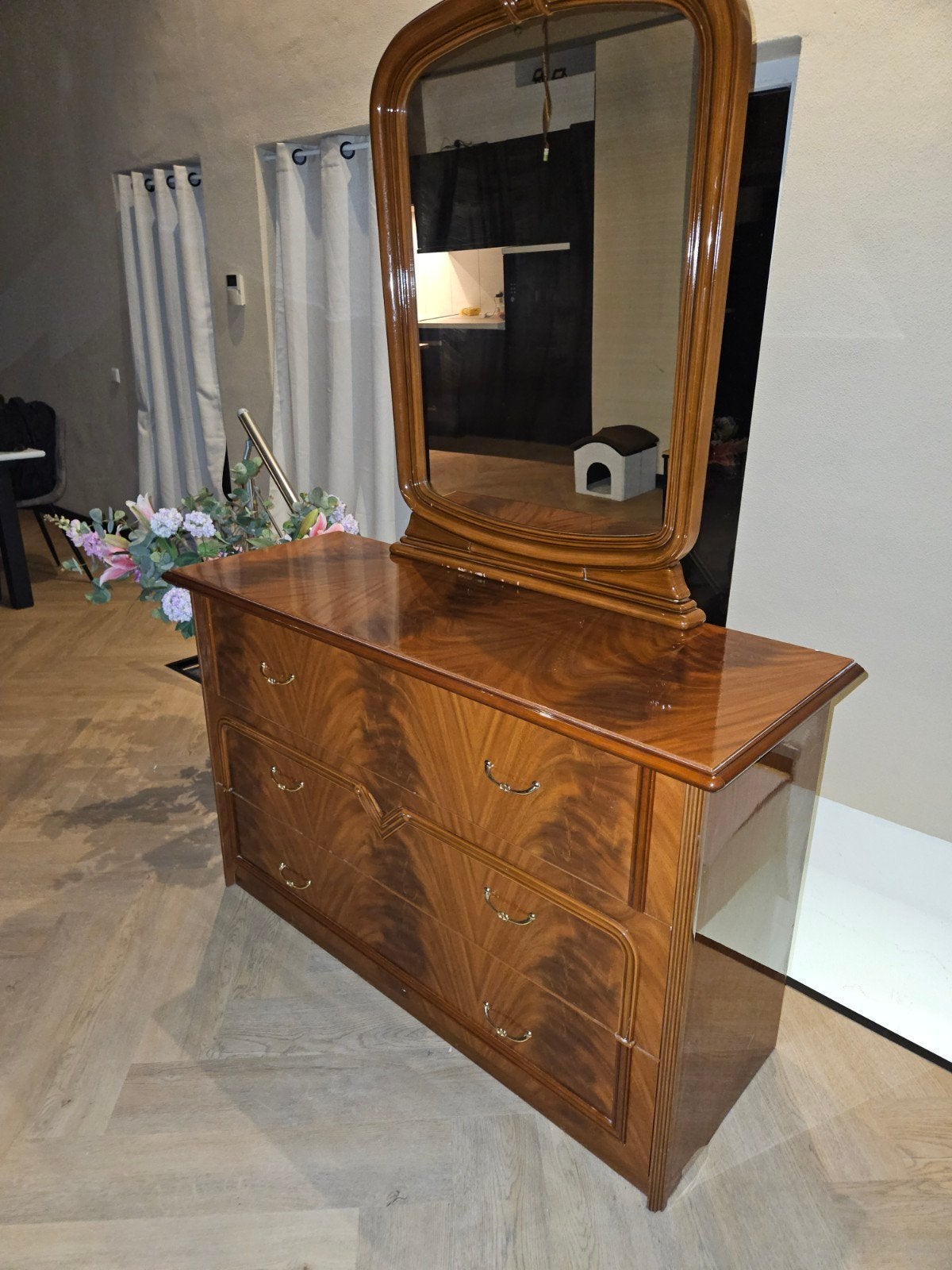 Vintage commode met spiegel - Houten dressoir, Ophalen