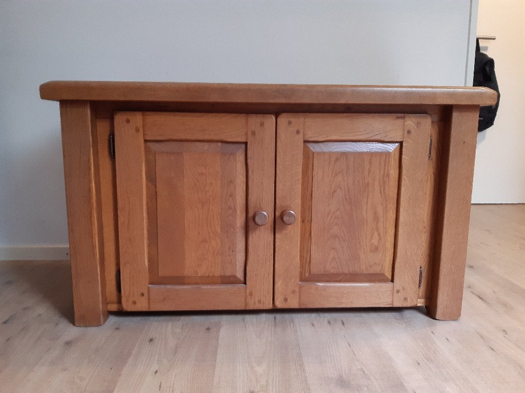 massief eiken tv kast, Ophalen, Gebruikt, 100 tot 150 cm, Eikenhout