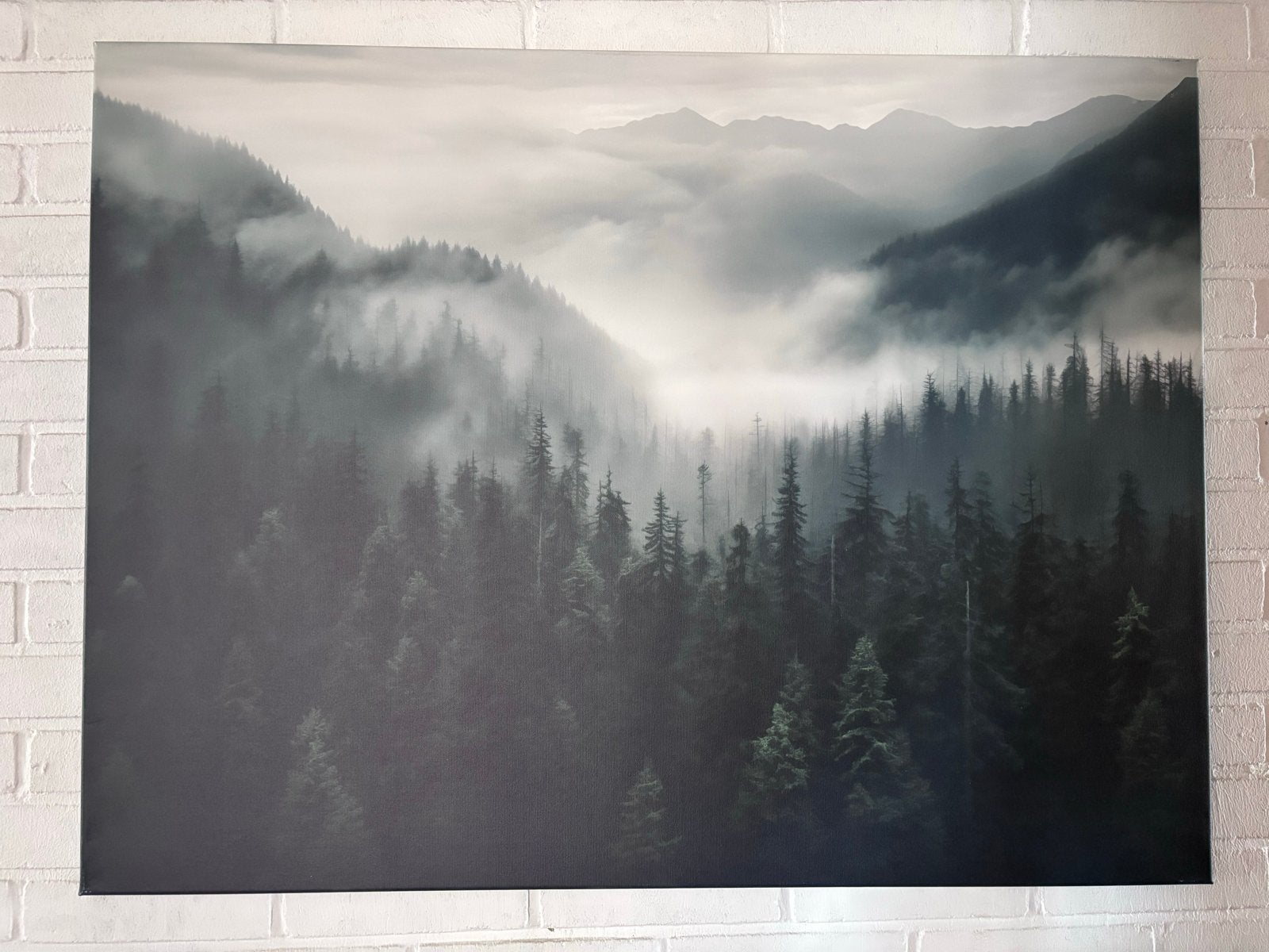 Schilderij Nevelig Boslandschap Canvas WALLFIELD, Landschap, Ophalen of Verzenden, Print, Op houten frame