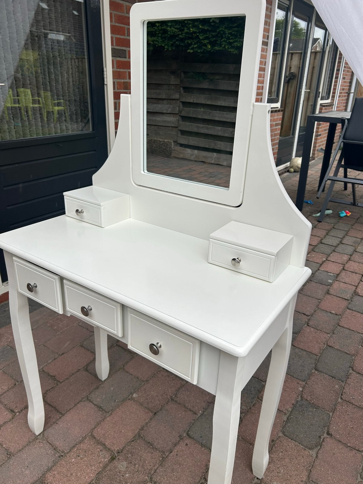 Witte kaptafel met spiegel en lades, Ophalen, Gebruikt, 100 tot 150 cm, 50 tot 100 cm