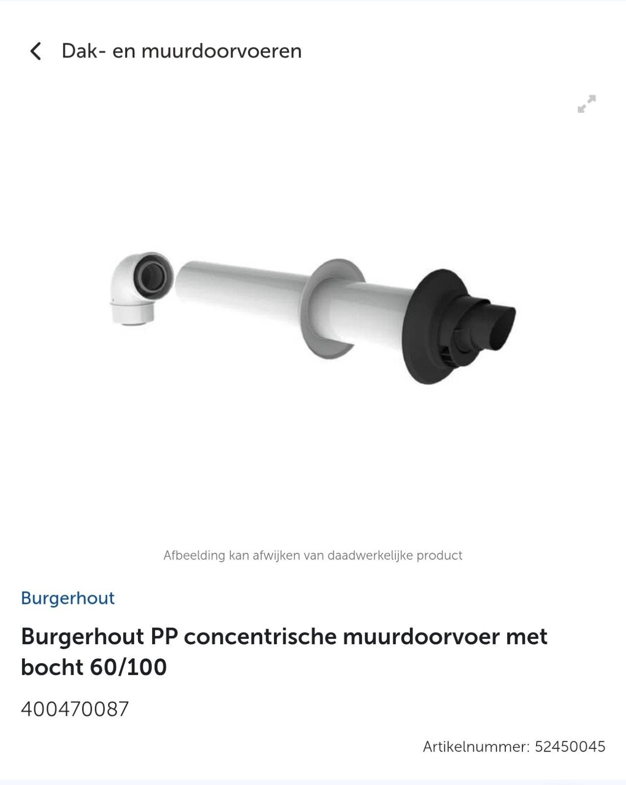 Burgerhout PP concentrische muurdoorvoer met bocht 60/100, Ophalen of Verzenden, Nieuw, Afzuiger