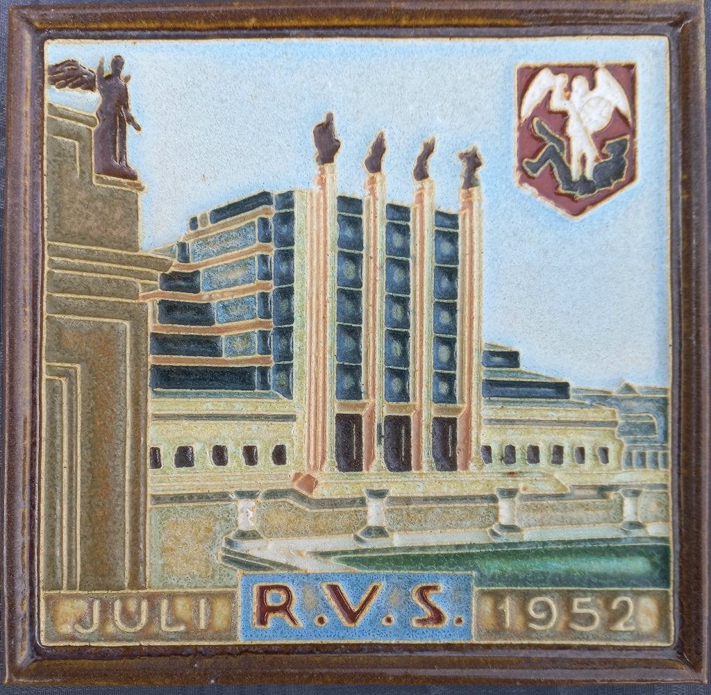 Porceleyne Fles cloisonnétegel : RVS 1952, Antiek en Kunst, Antiek | Wandborden en Tegels, Ophalen of Verzenden