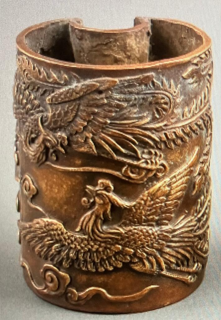 Chinese maanvormige brons metalen vaas drakendecor ca. 1920, Verzenden